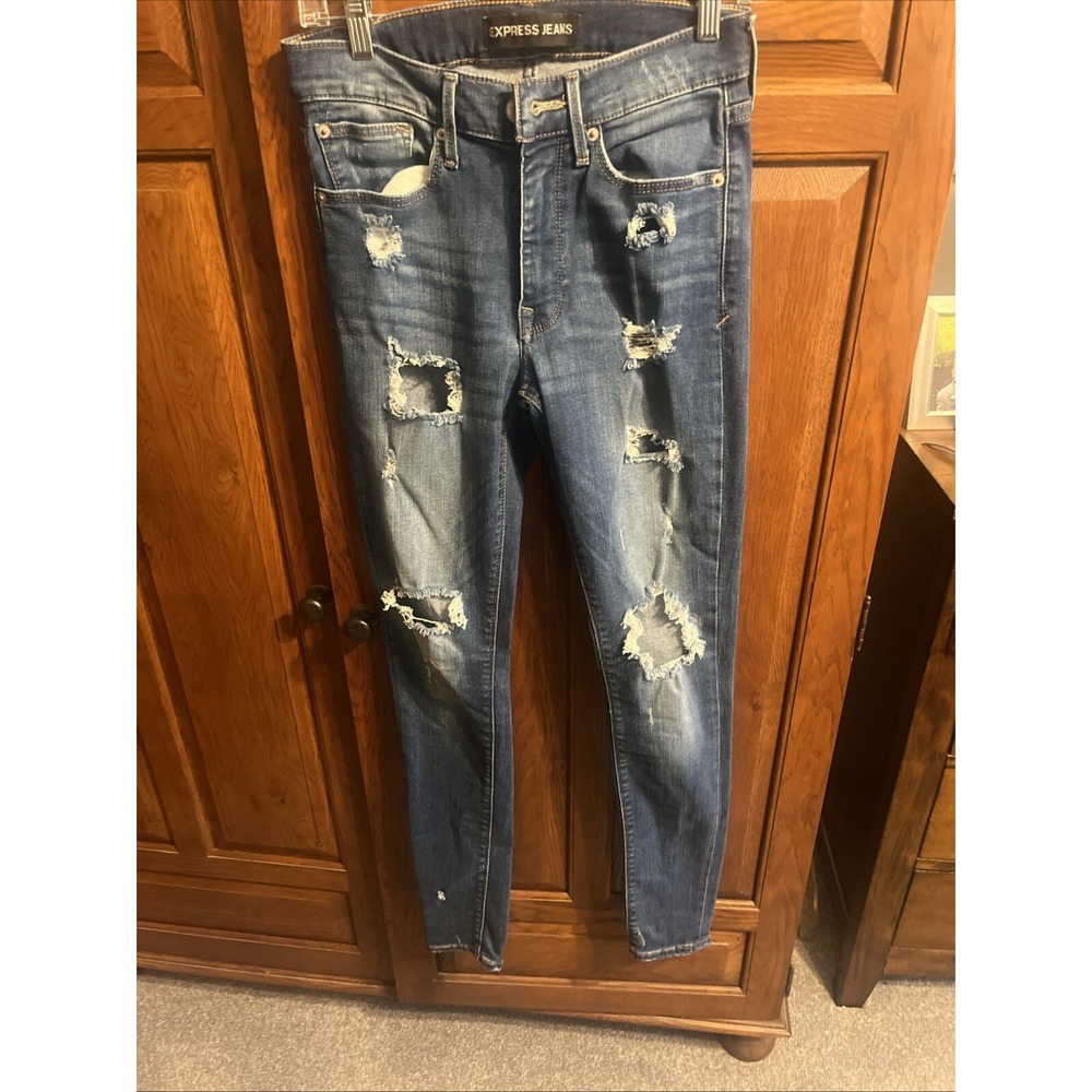 Express Size 4 DISTRESSED Jeans Legging 30"‎ Inseam Midrise Medium Wash